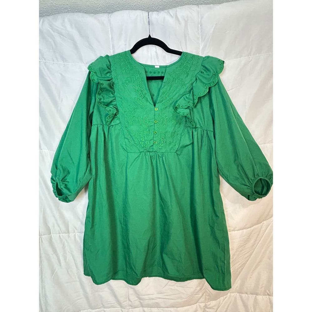 Blous Women Small Green Cottagecore Boho Whimsical Peasant Coastal Grandmother